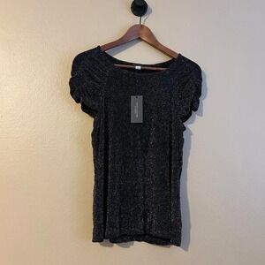 Tommy Hilfiger Black Rhinestone Blouse Scrunched Sleeve Top NWT Size Medium